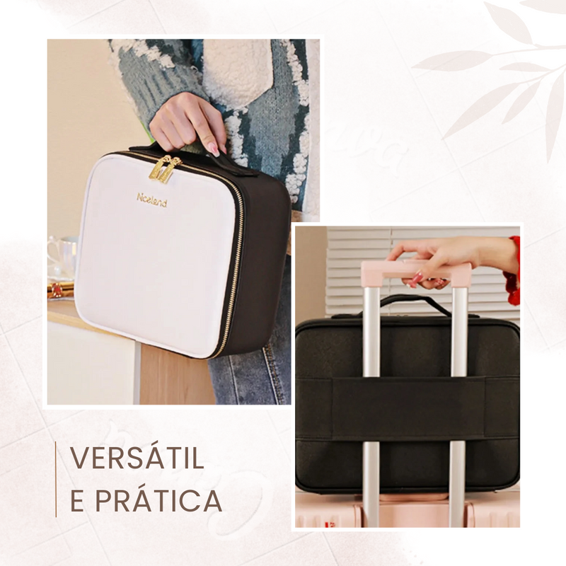 Necessaire Organizadora de Maquiagem Portátil com Espelho LED 3 temperaturas - SmartGlam